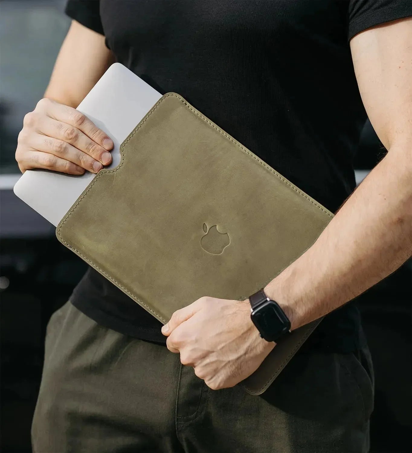 Waxed Matte Leather MacBook Case – Open Edge for Charging | Flatcase