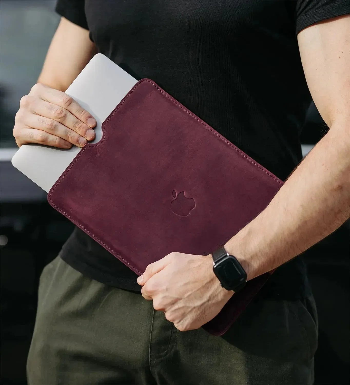 Waxed Matte Leather MacBook Case – Open Edge for Charging | Flatcase