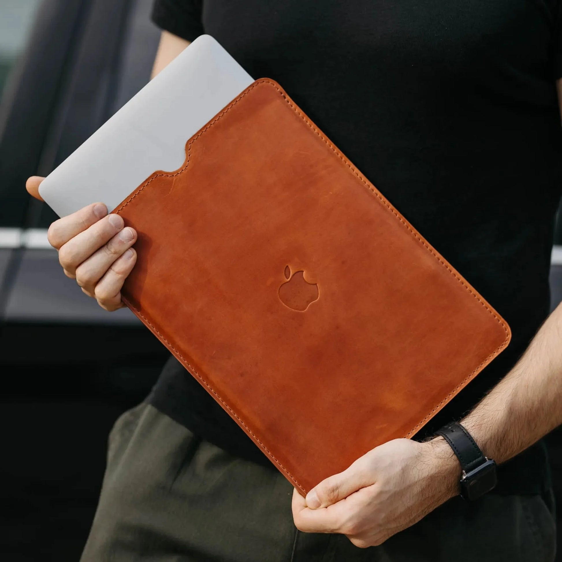 Waxed Matte Leather MacBook Case – Open Edge for Charging | Flatcase