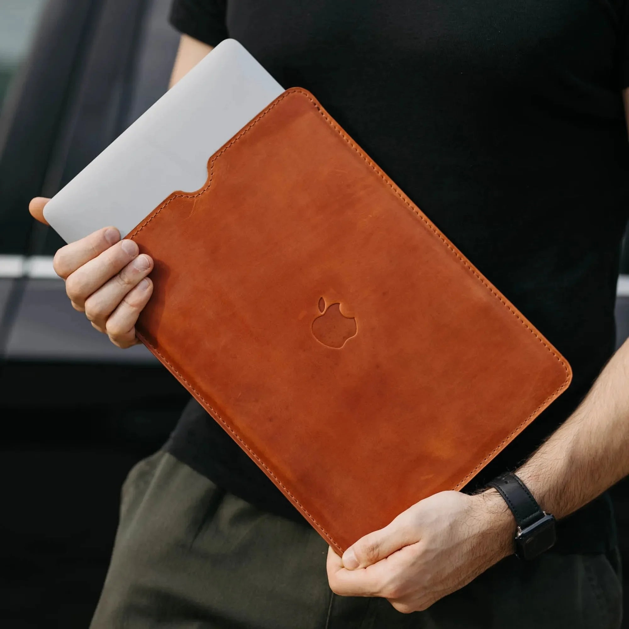 Waxed Matte Leather MacBook Case – Open Edge for Charging | Flatcase