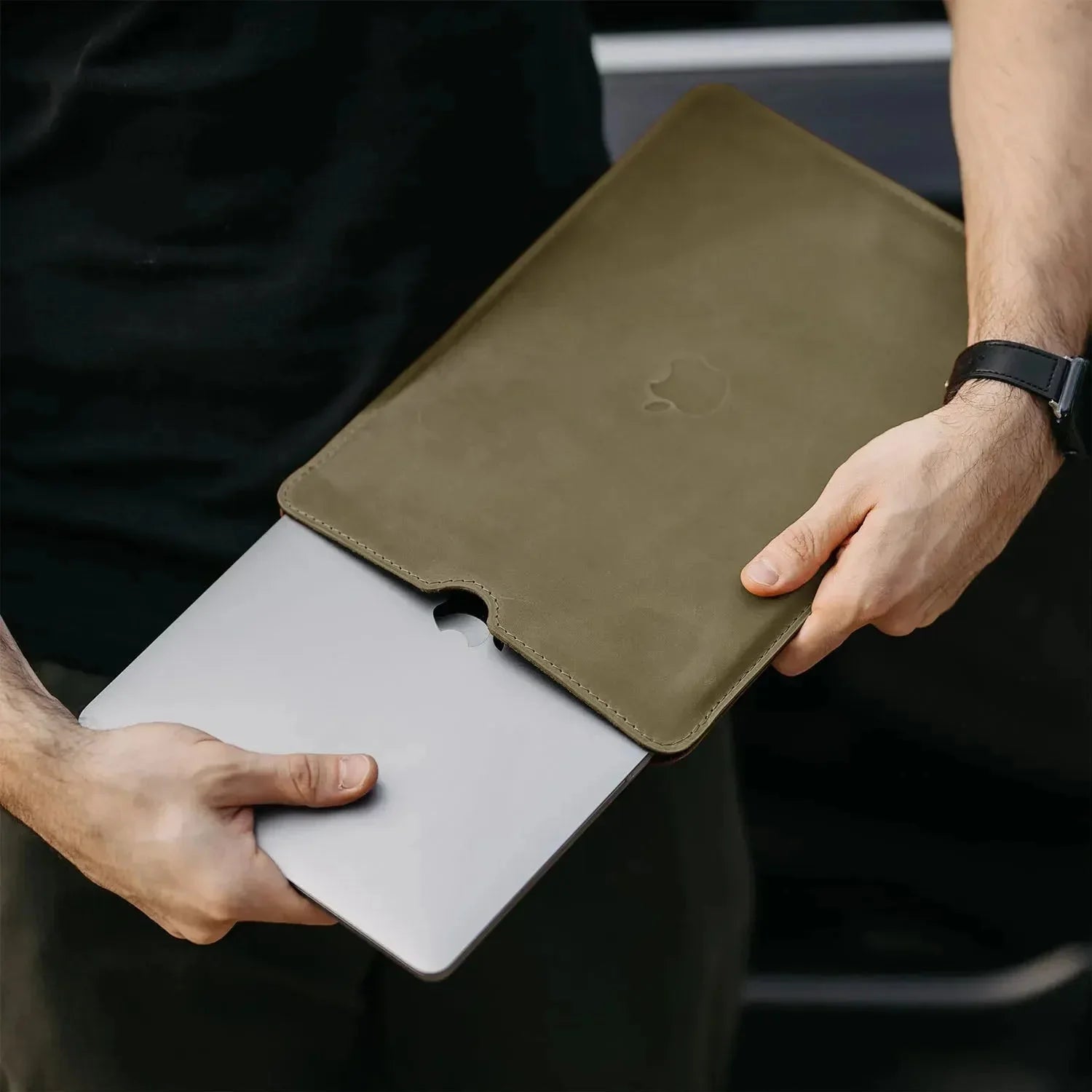 Waxed Matte Leather MacBook Case – Open Edge for Charging | Flatcase