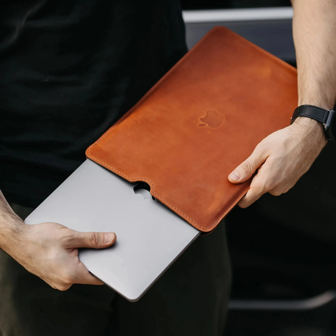 Waxed Matte Leather MacBook Case – Open Edge for Charging | Flatcase