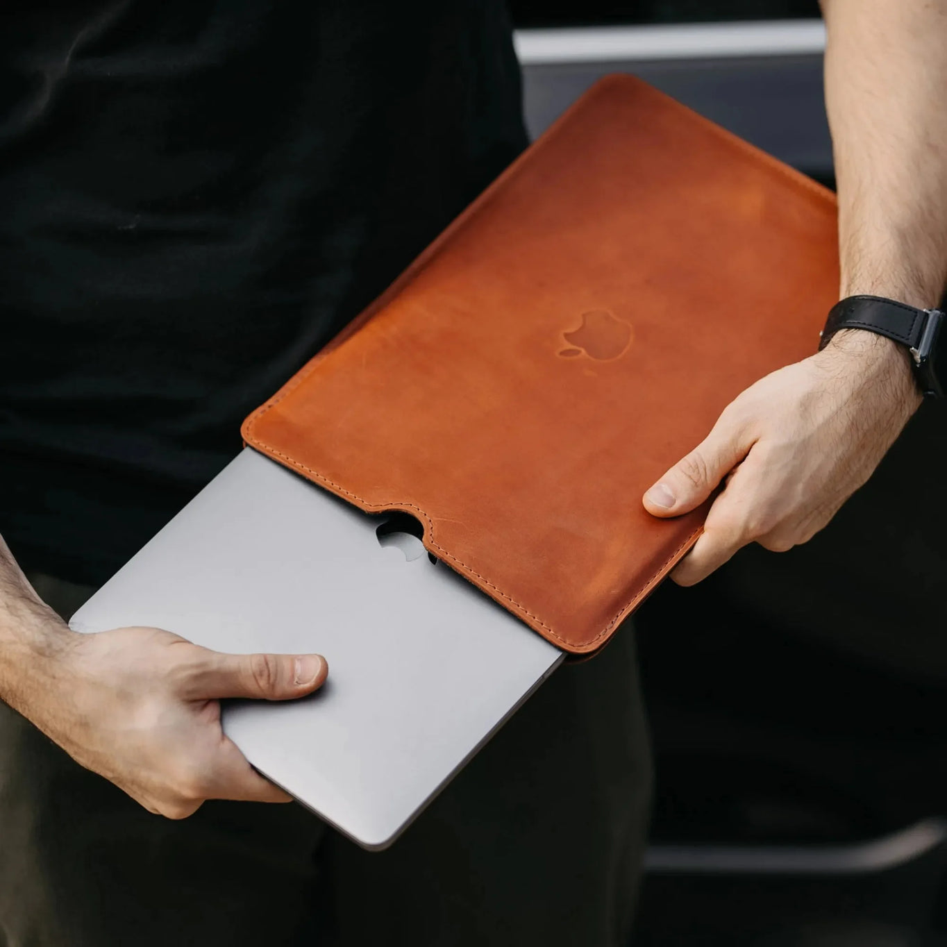 Waxed Matte Leather MacBook Case – Open Edge for Charging | Flatcase