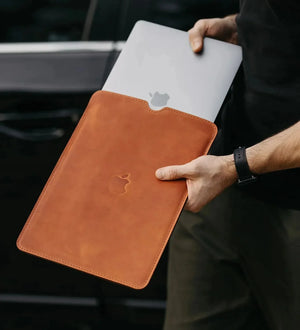 Handcrafted iPad Sleeve – Distressed Leather & Wool Lining | Flatcase