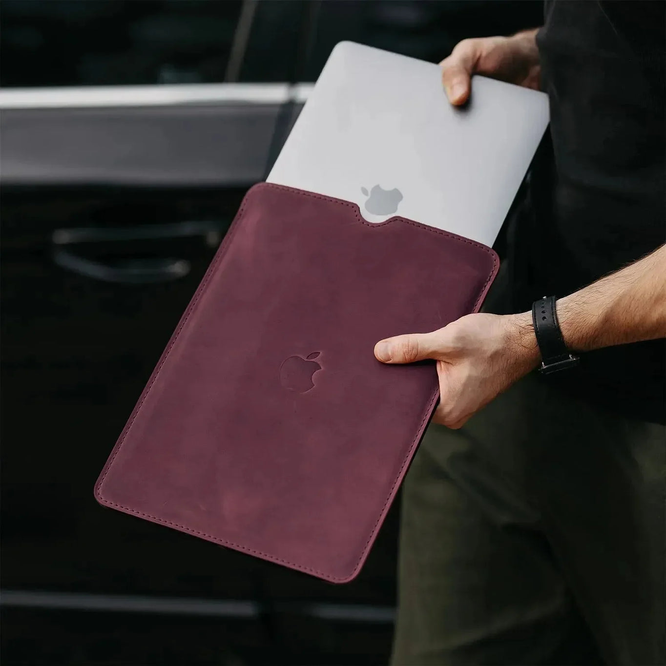 Waxed Matte Leather MacBook Case – Open Edge for Charging | Flatcase
