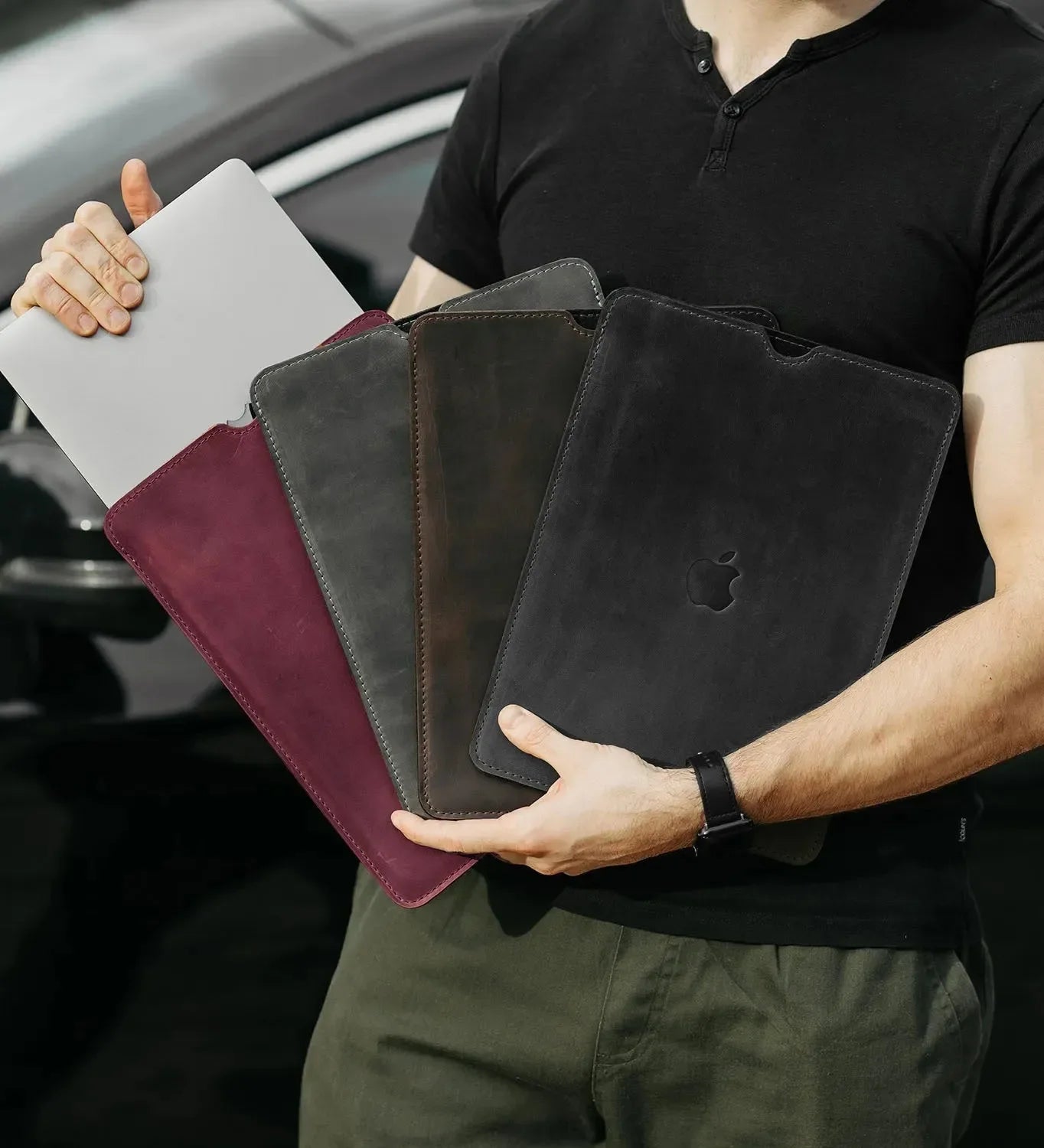 Waxed Matte Leather MacBook Case – Open Edge for Charging | Flatcase