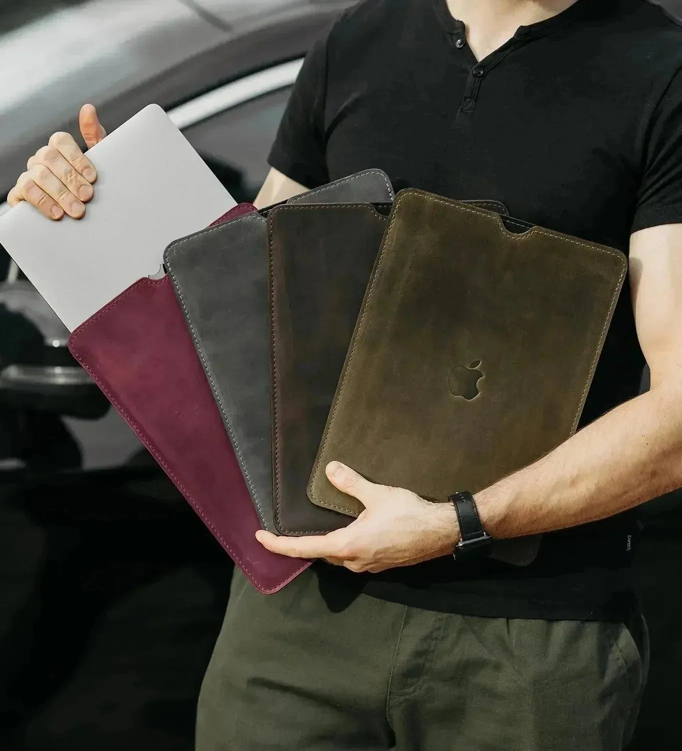 Waxed Matte Leather MacBook Case – Open Edge for Charging | Flatcase