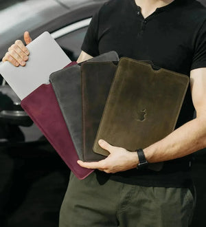 Waxed Matte Leather MacBook Case – Open Edge for Charging | Flatcase