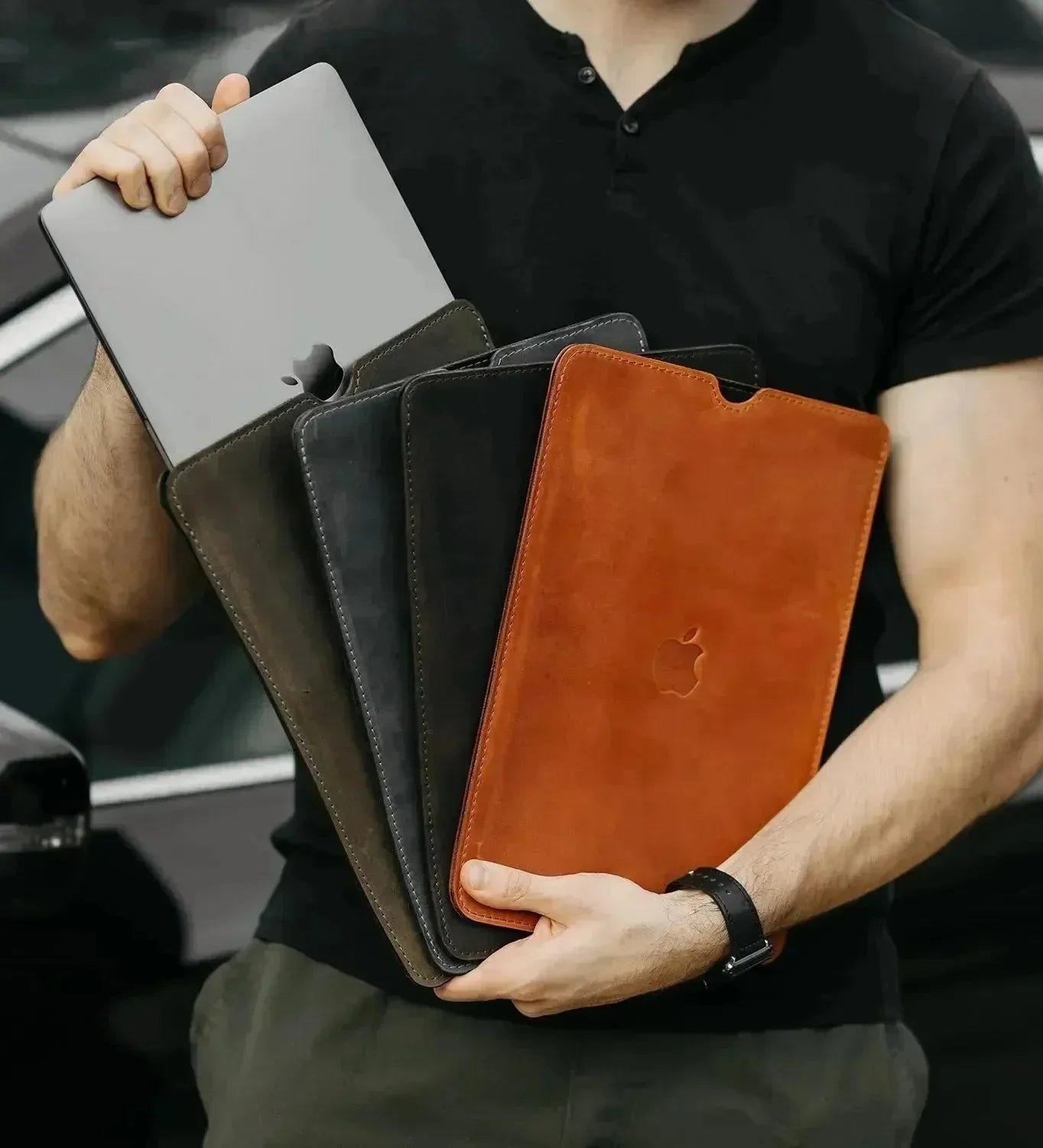 Waxed Matte Leather MacBook Case – Open Edge for Charging | Flatcase