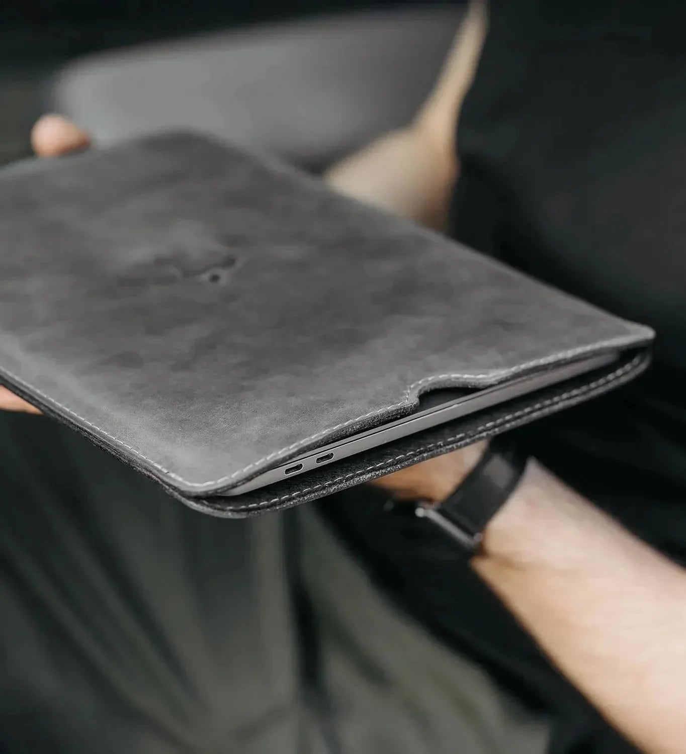 Waxed Matte Leather MacBook Case – Open Edge for Charging | Flatcase