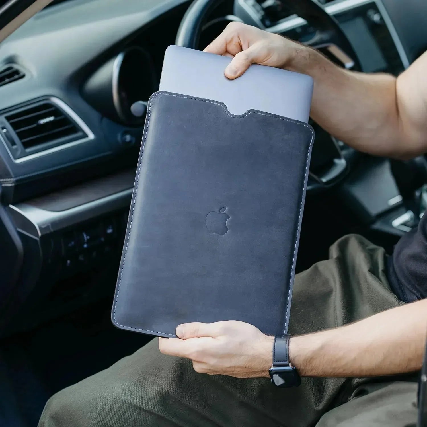 Waxed Matte Leather MacBook Case – Open Edge for Charging | Flatcase