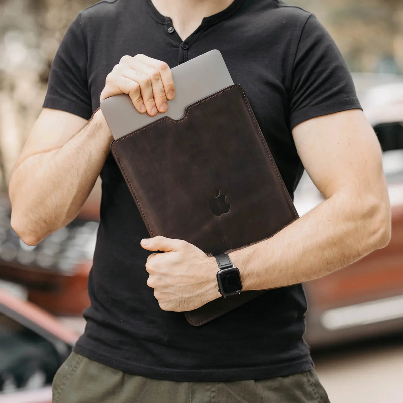 Waxed Matte Leather MacBook Case – Open Edge for Charging | Flatcase