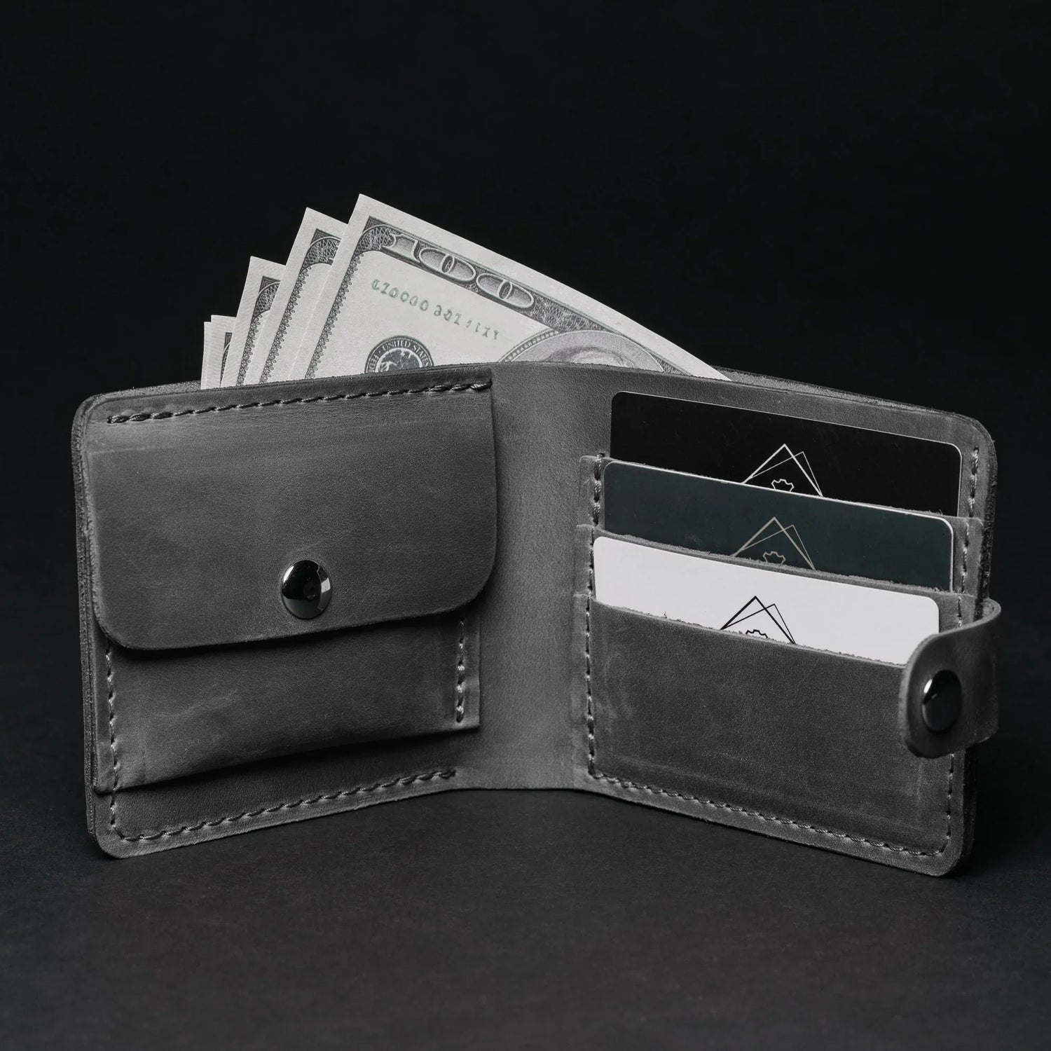 Leather Bi-fold Wallet with Coin Pouch