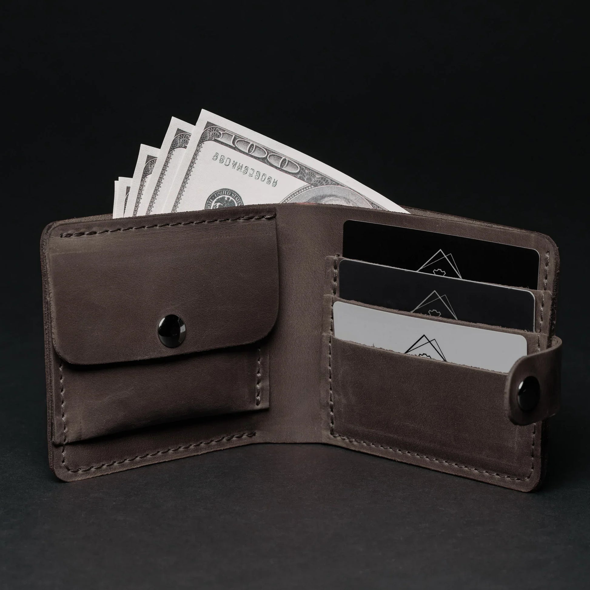 Leather Bi-fold Wallet with Coin Pouch