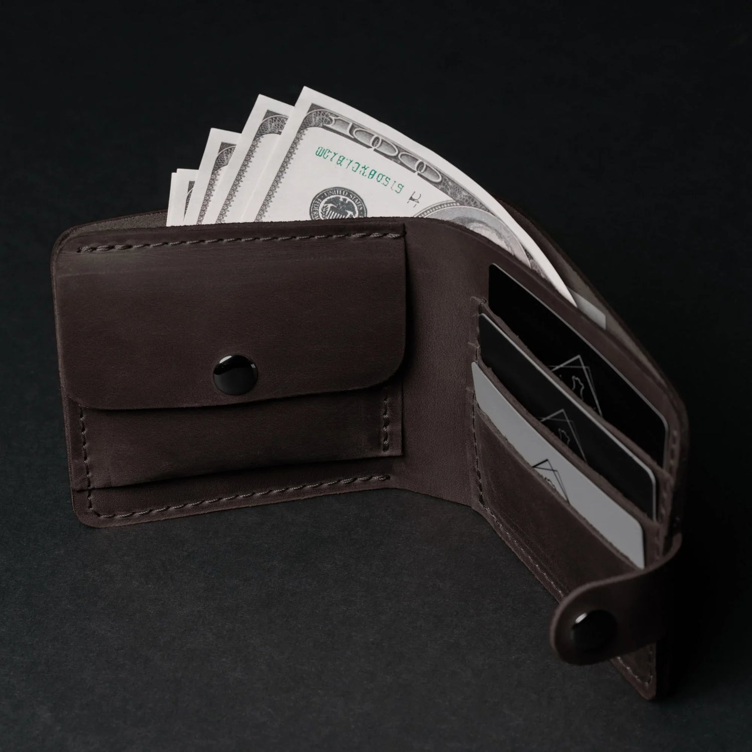 Leather Bi-fold Wallet with Coin Pouch