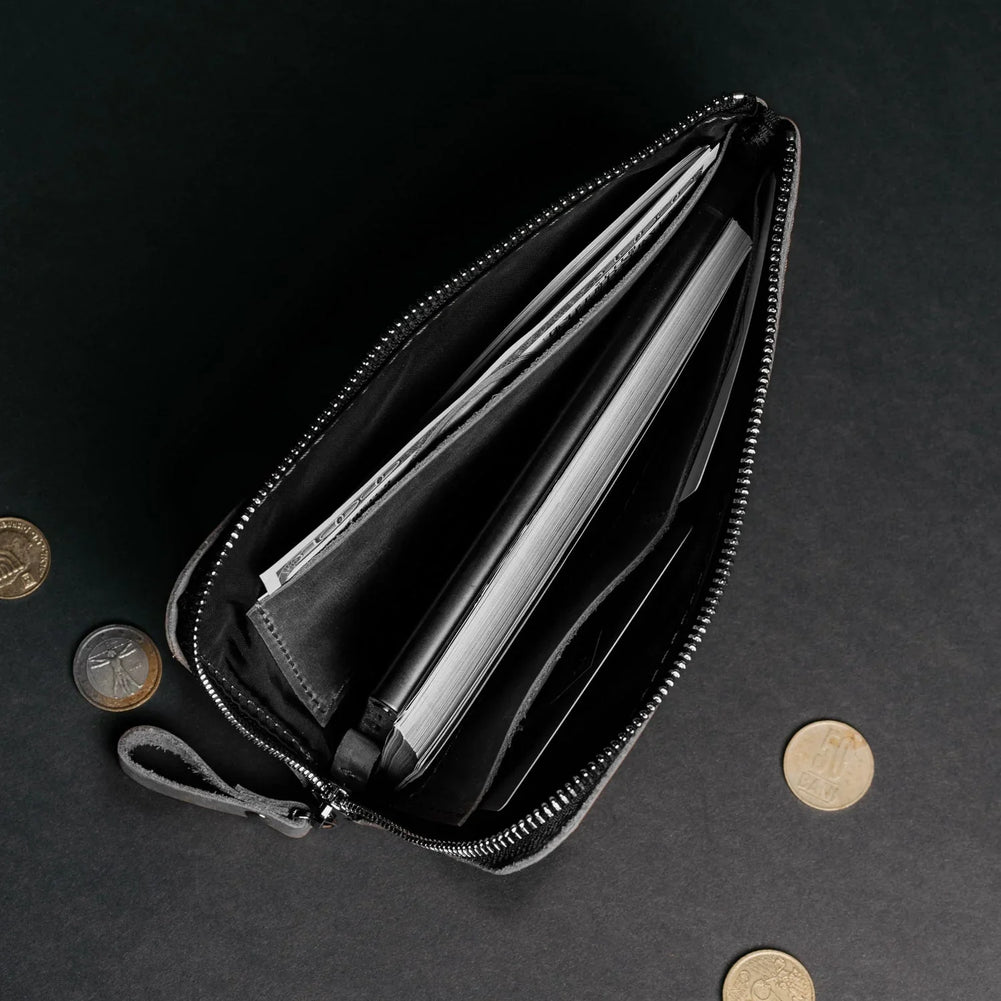 Compact Distressed Leather Wallet with Zipper