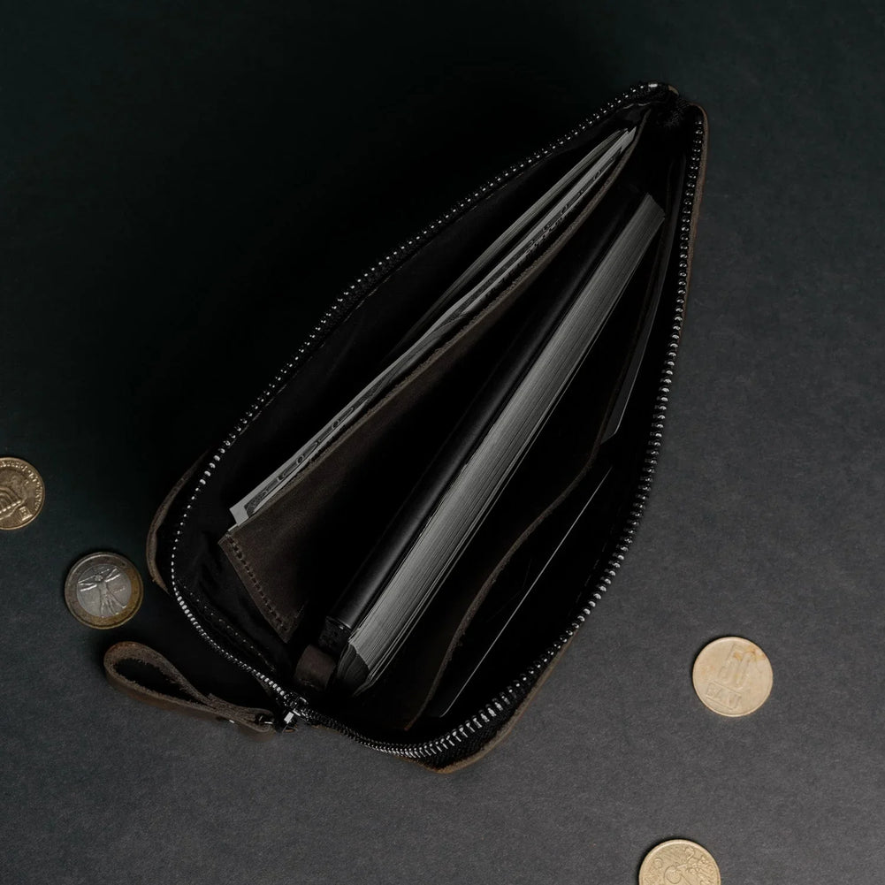 Compact Distressed Leather Wallet with Zipper