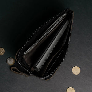 Compact Distressed Leather Wallet with Zipper