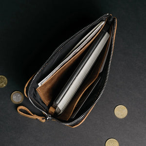 Compact Distressed Leather Wallet with Zipper