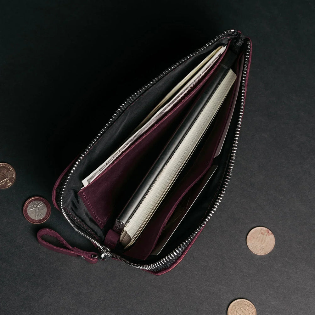 Compact Distressed Leather Wallet with Zipper