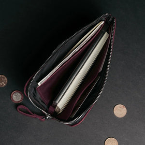 Compact Distressed Leather Wallet with Zipper