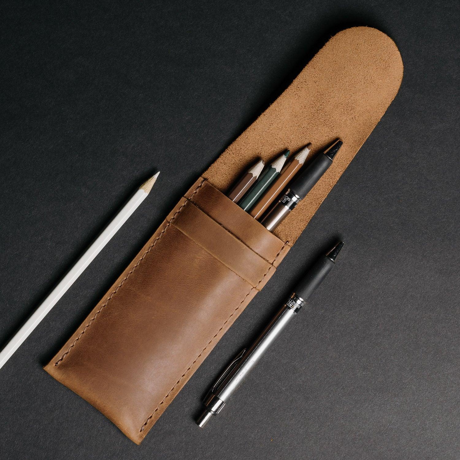 Vintage Leather Pen & Pencil Pouch - Case for Pens