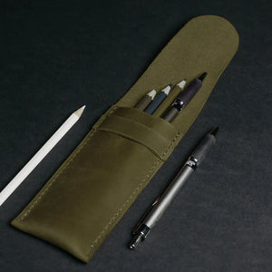 Vintage Leather Pen & Pencil Pouch - Case for Pens