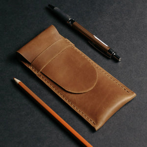Vintage Leather Pen & Pencil Pouch - Case for Pens