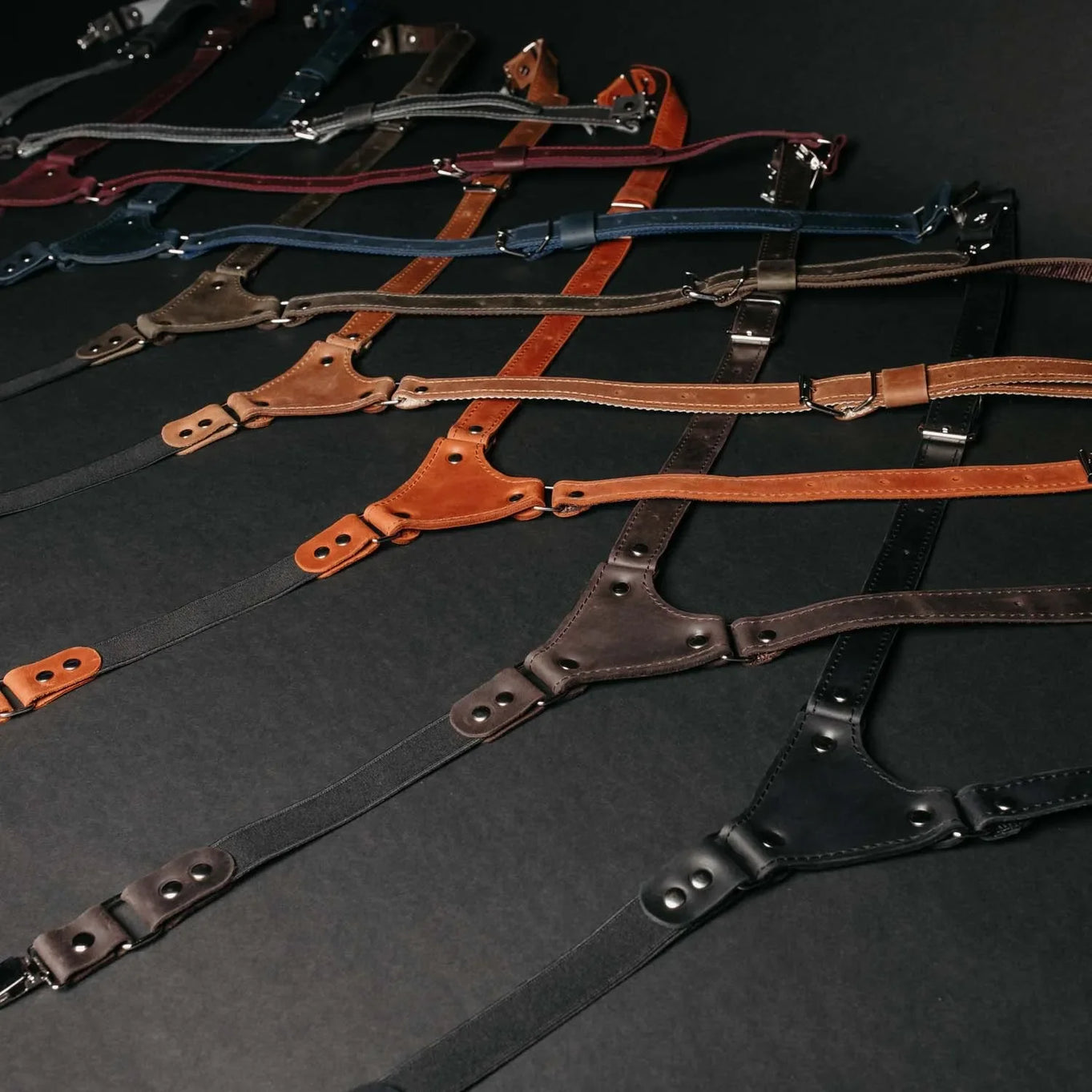 Waxed Matte Leather Suspenders for Men with Buckles
