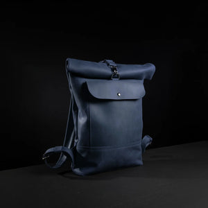 Matte Leather Roll Top Backpack