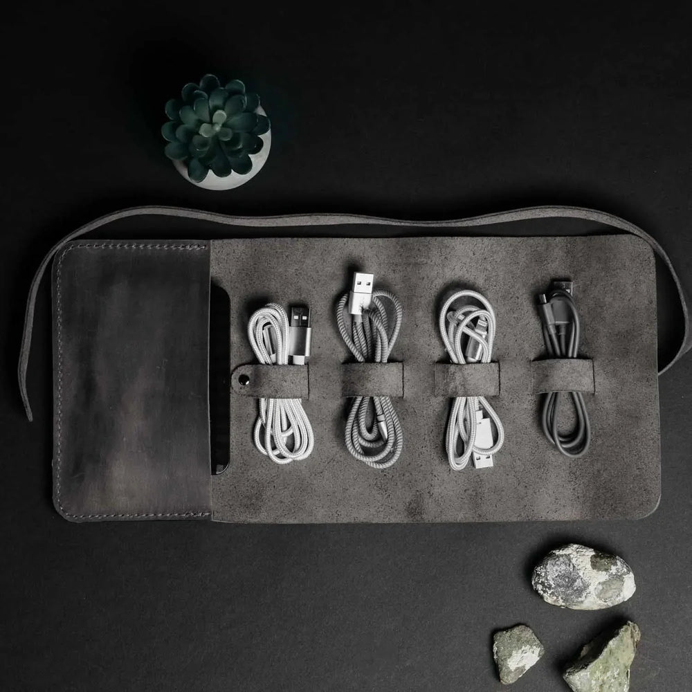 Waxed Leather Roll-Up Organizer – Cables & Tools Wrap