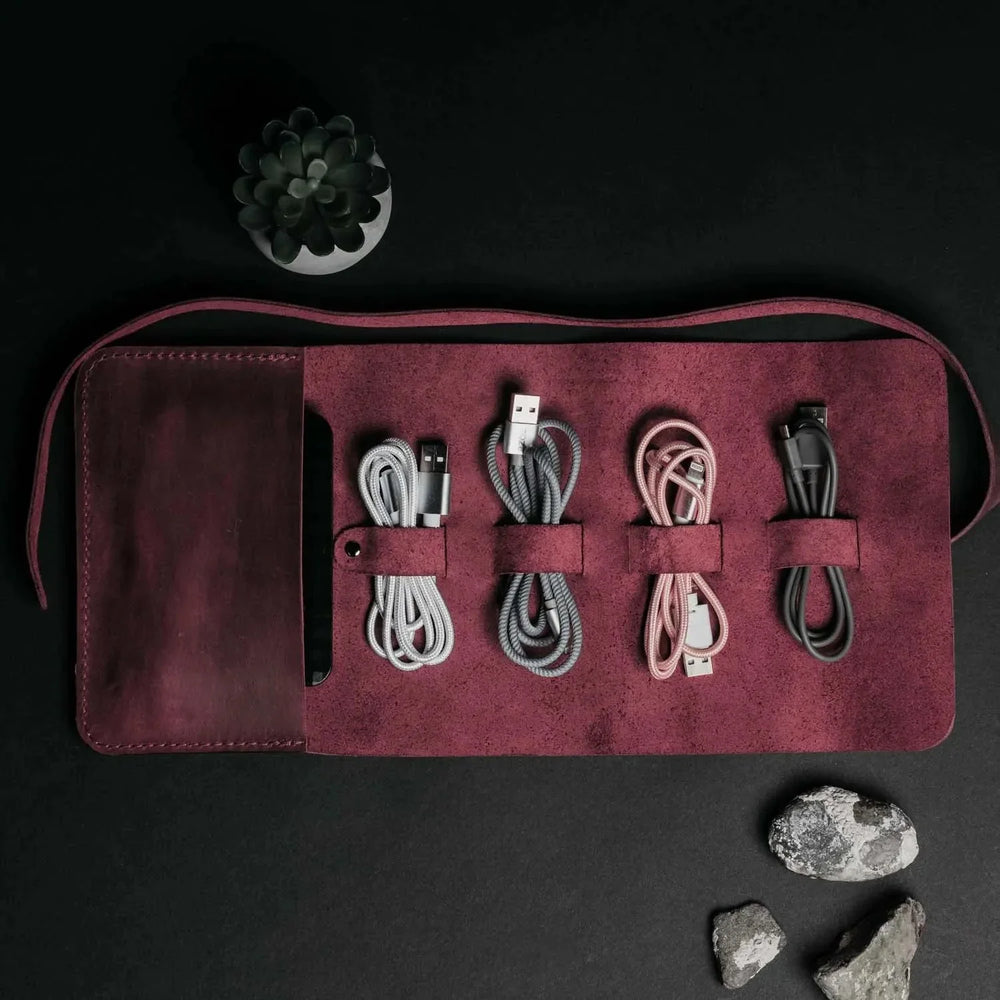 Waxed Leather Roll-Up Organizer – Cables & Tools Wrap