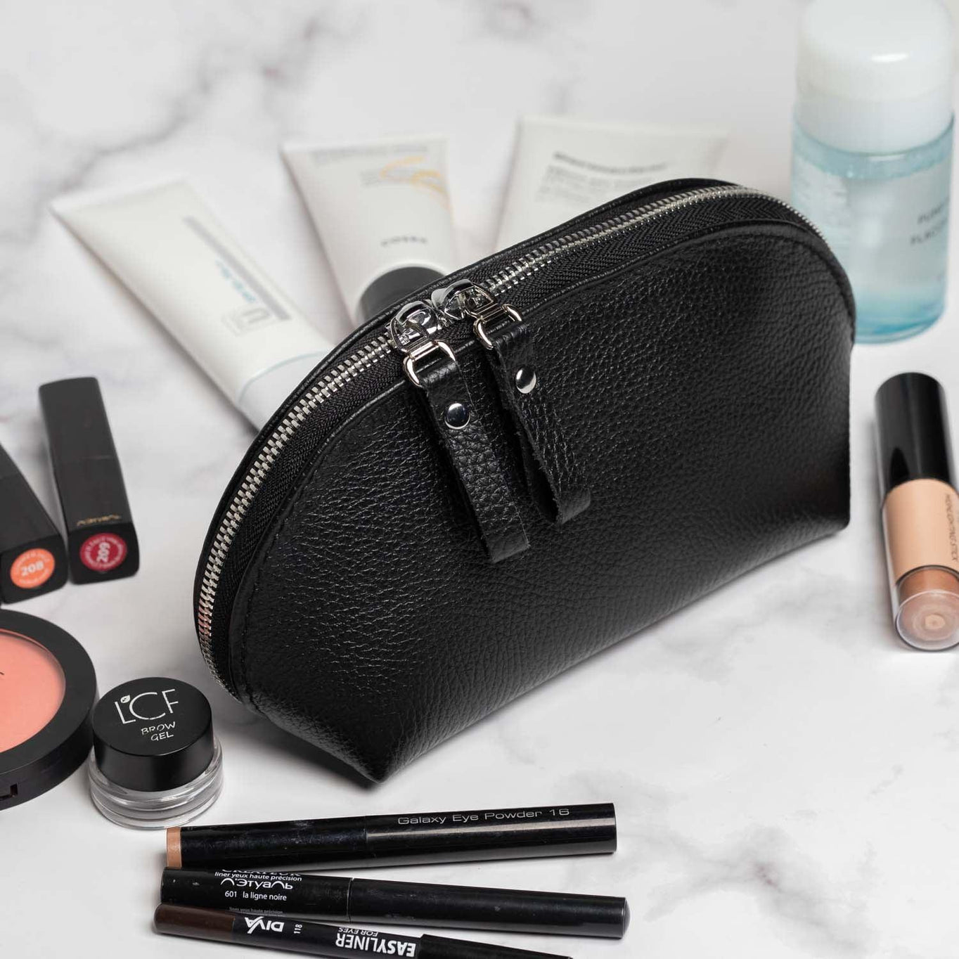 Full Grain Leather Makeup Bag for Women | Mirana