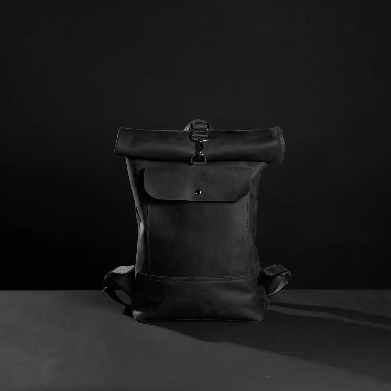 Matte Leather Roll Top Backpack