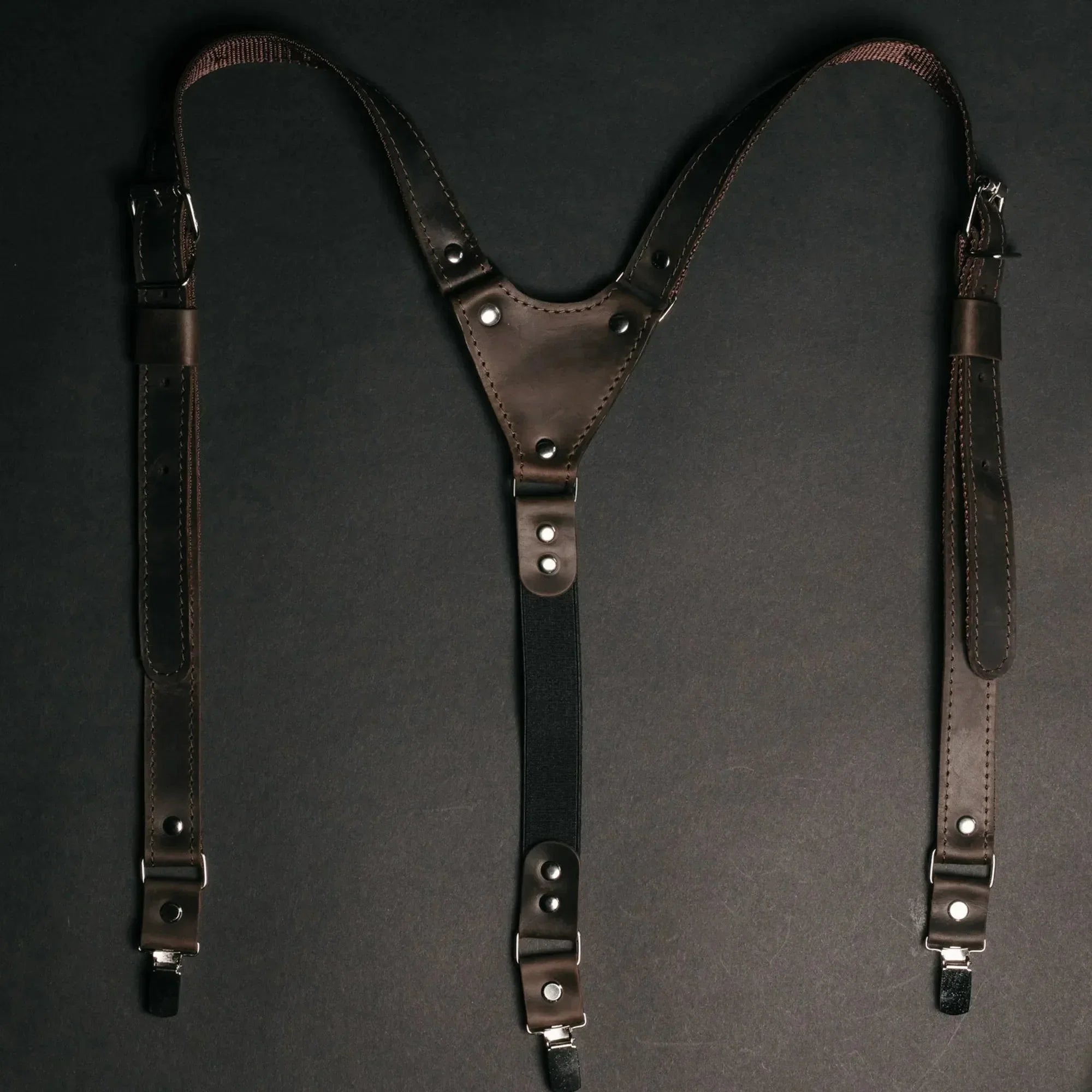 Waxed Matte Leather Suspenders for Men with Buckles
