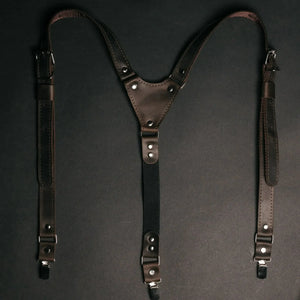 Waxed Matte Leather Suspenders for Men with Buckles