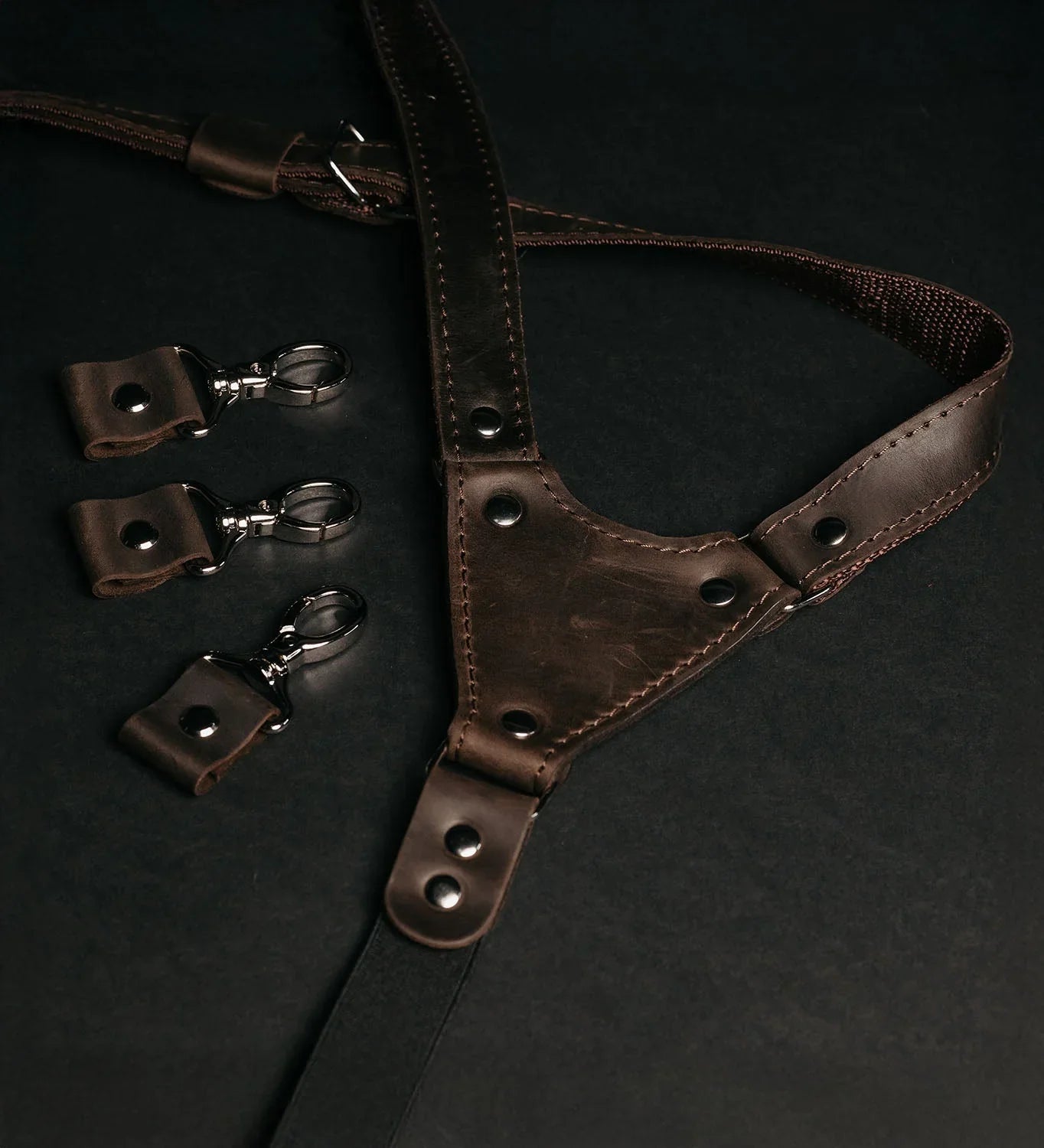 Waxed Matte Leather Suspenders for Men with Buckles