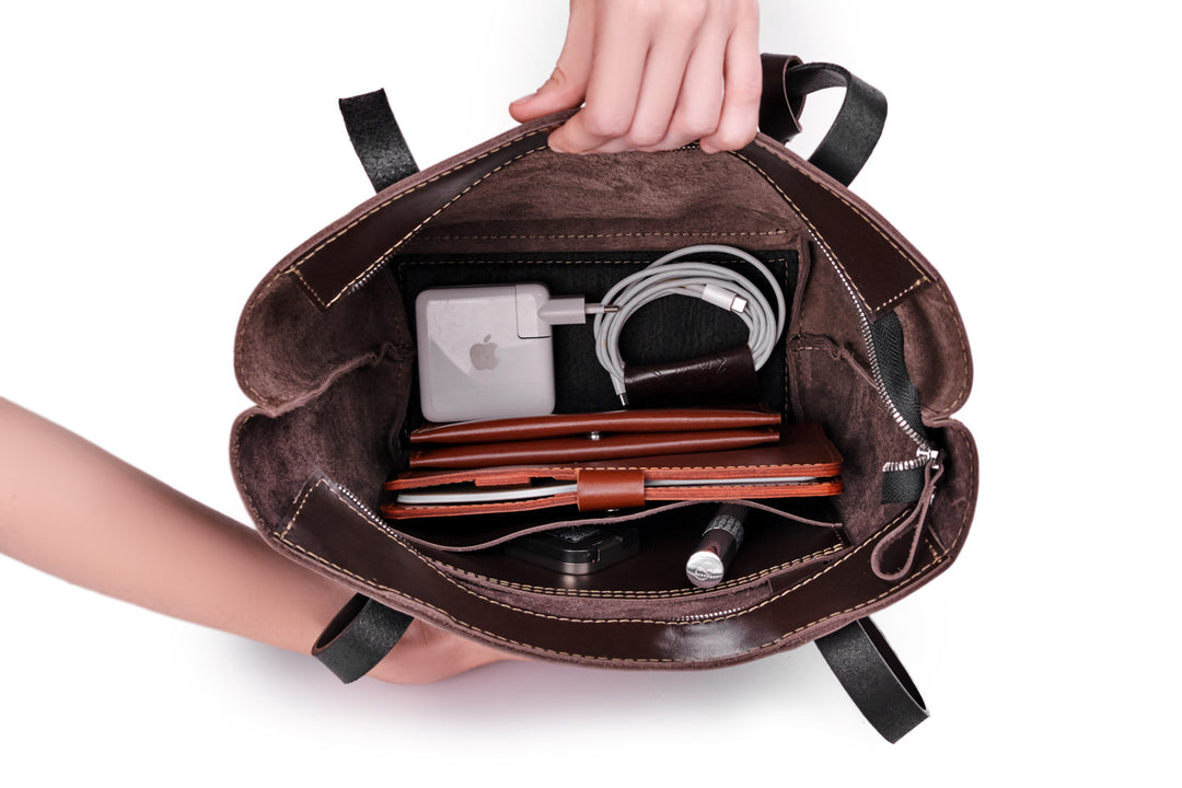 Everyday Smooth Leather Tote Bag with Pouch Inside