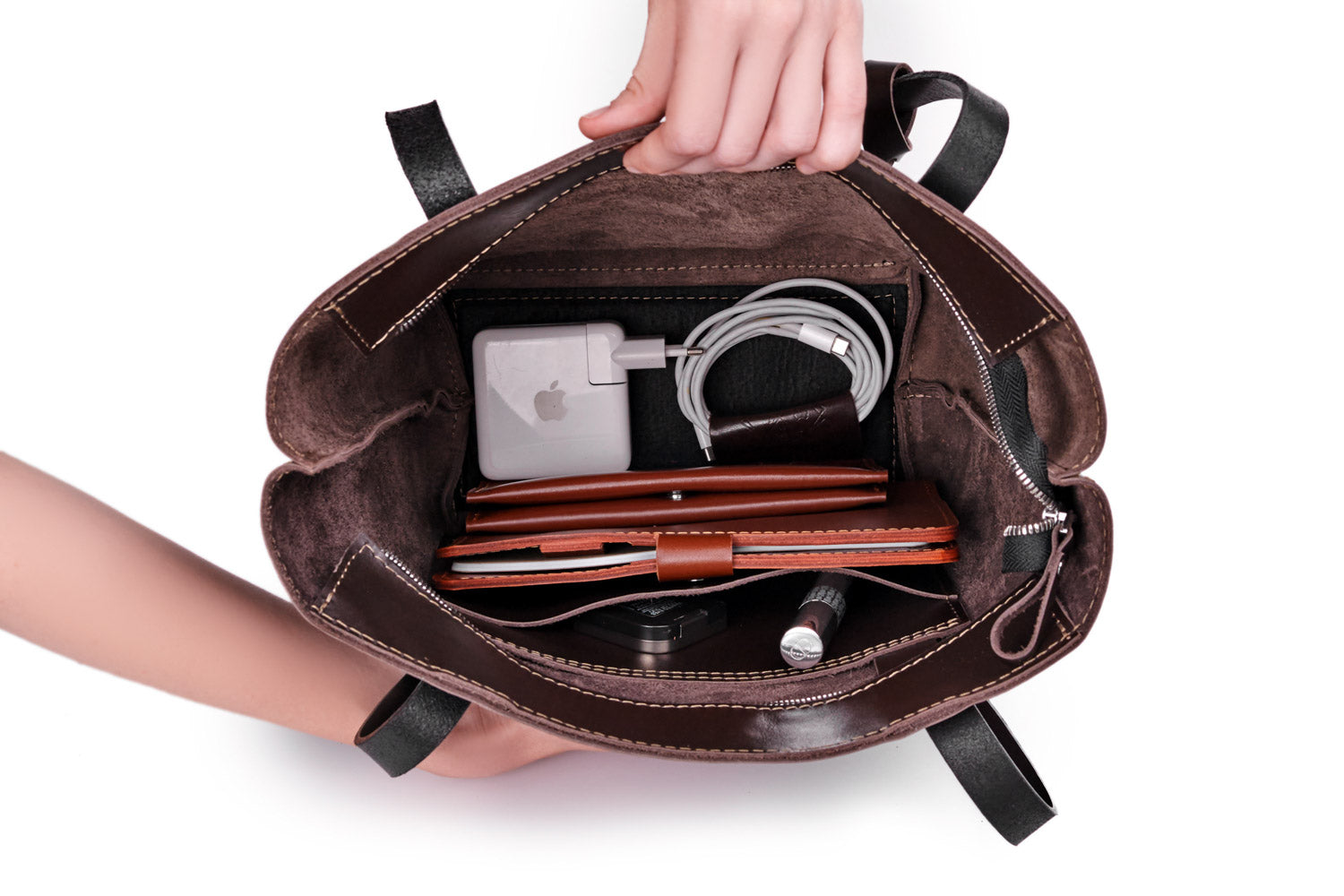Everyday Smooth Leather Tote Bag with Pouch Inside