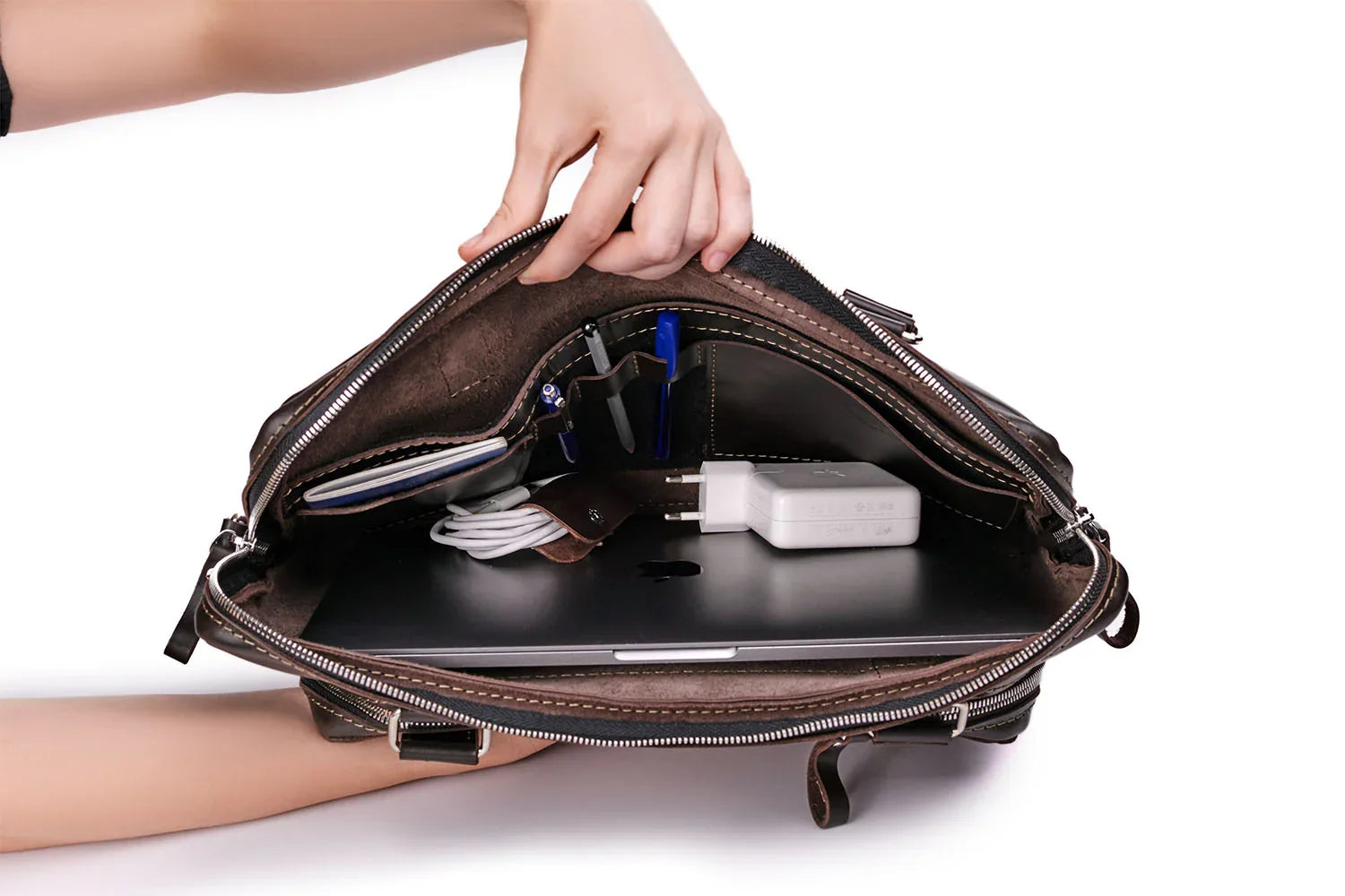 Leather Laptop Briefcase with Organizer – Smooth Finish