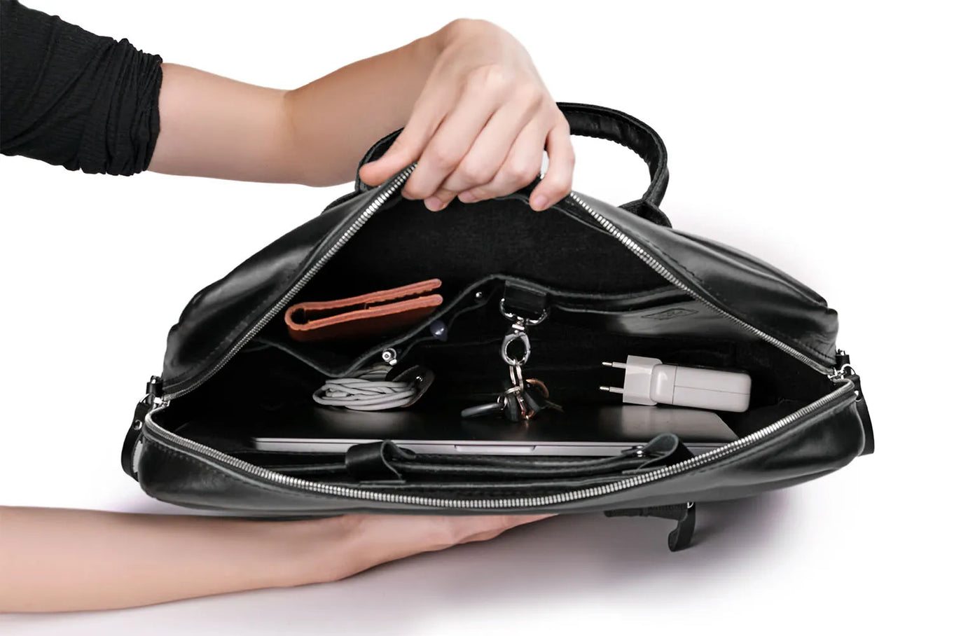 Men's Zippered Leather Briefcase – Work & Everyday Laptop Bag