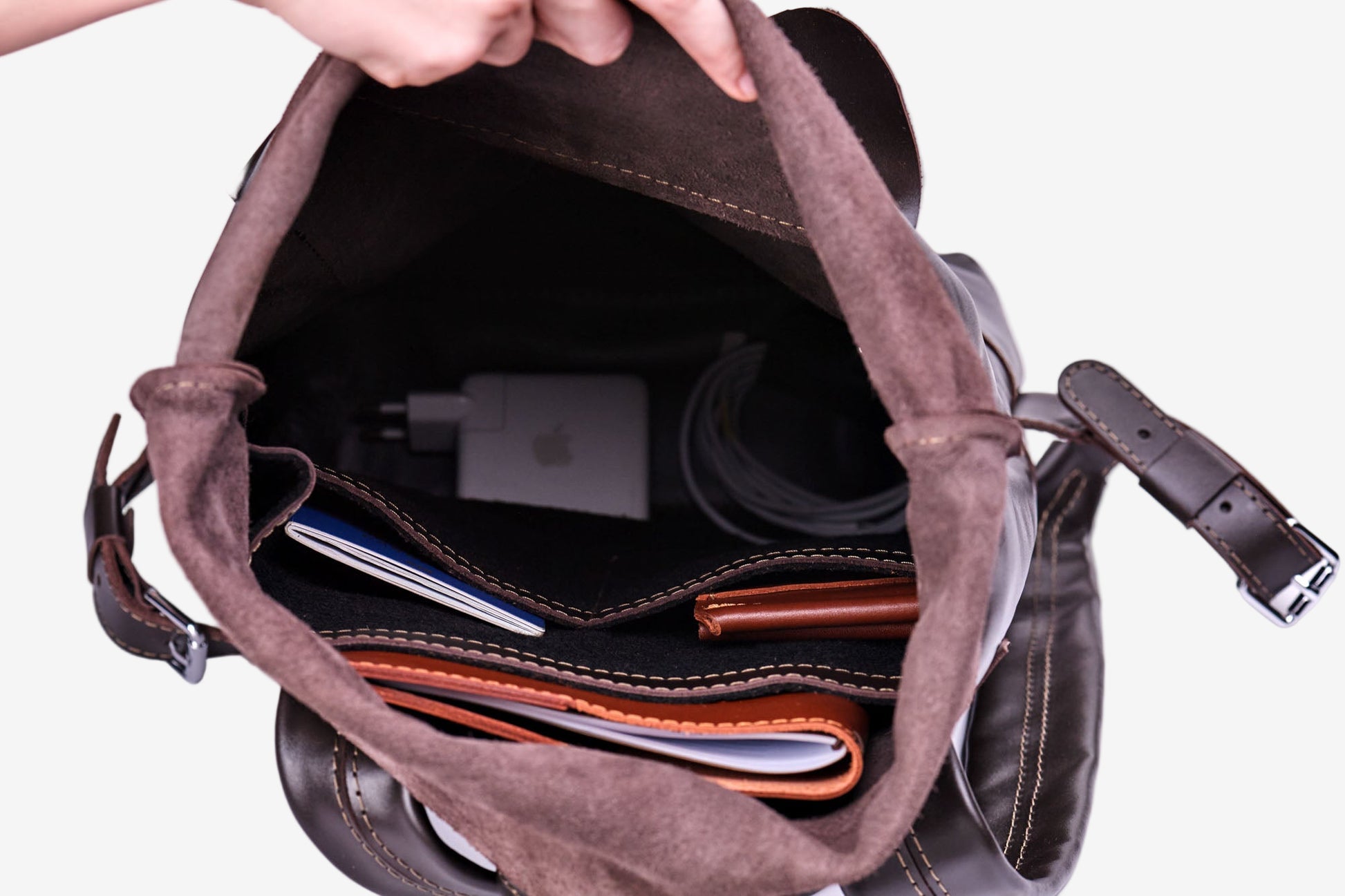 Smooth Leather Backpack with Roll Top – Durable Work & Travel Bag
