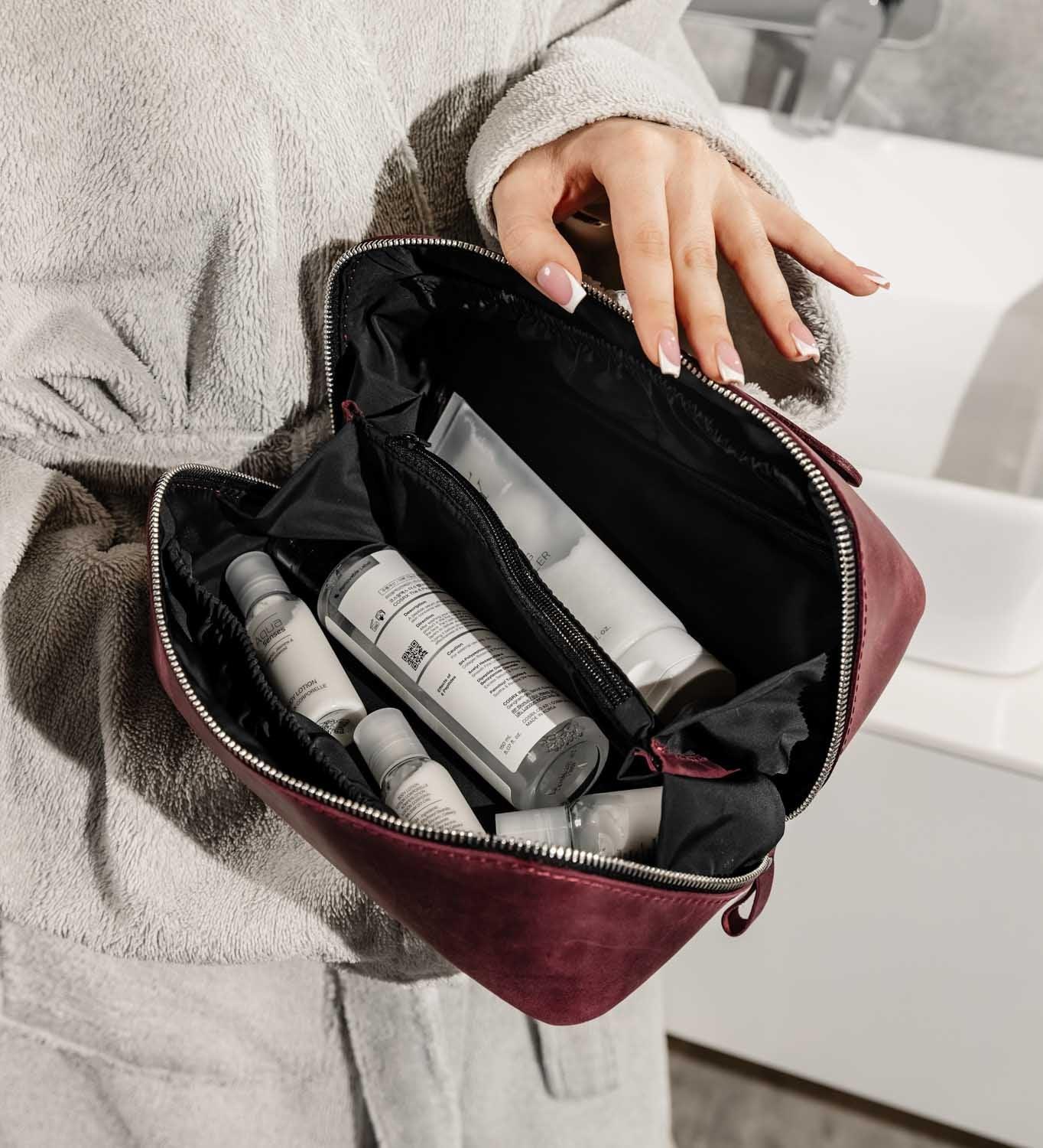 Matte Leather Cosmetic Bag – Travel Toiletry Organizer | BeautyBox
