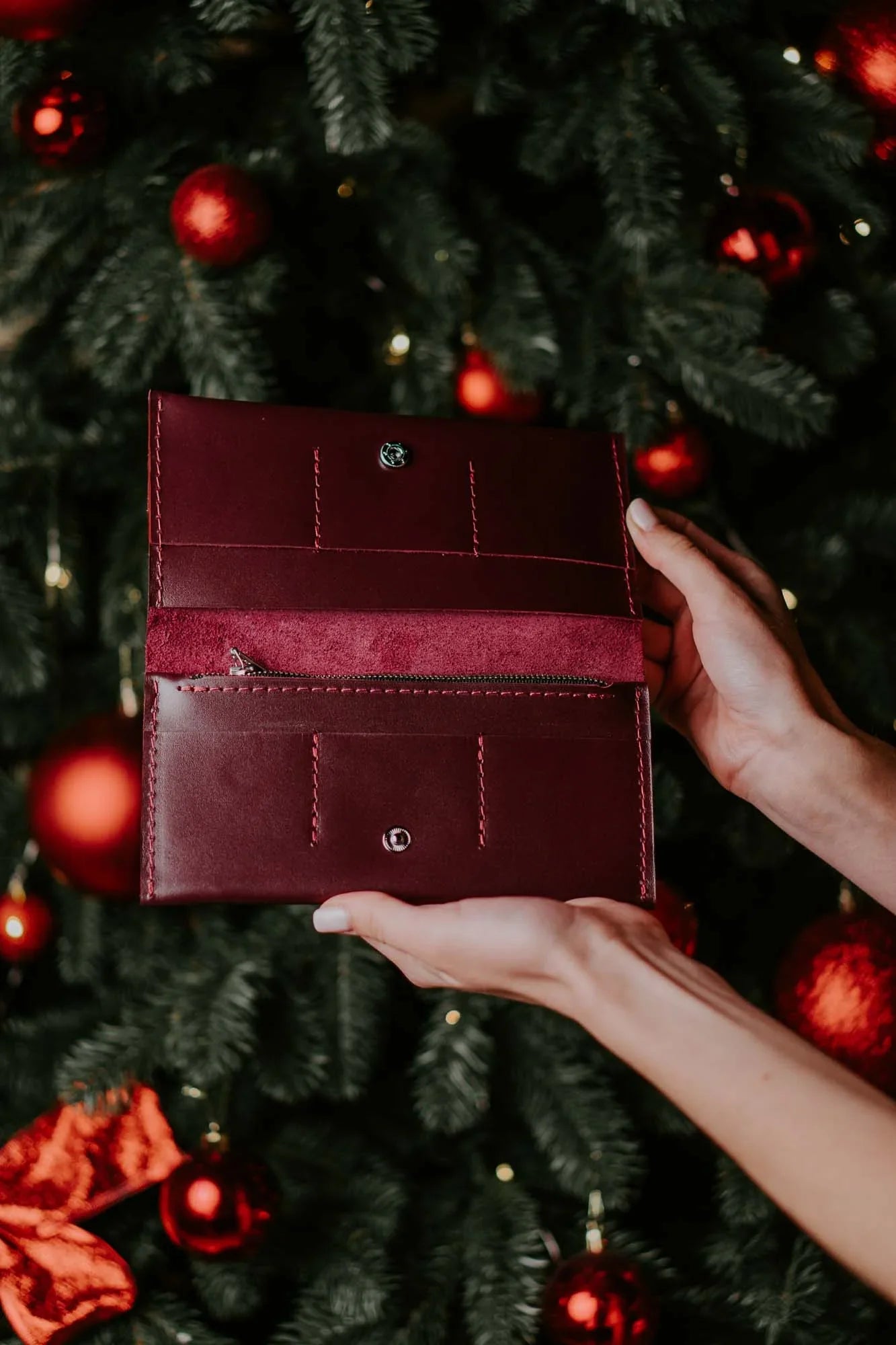 Long Smooth Leather Wallet with Handle