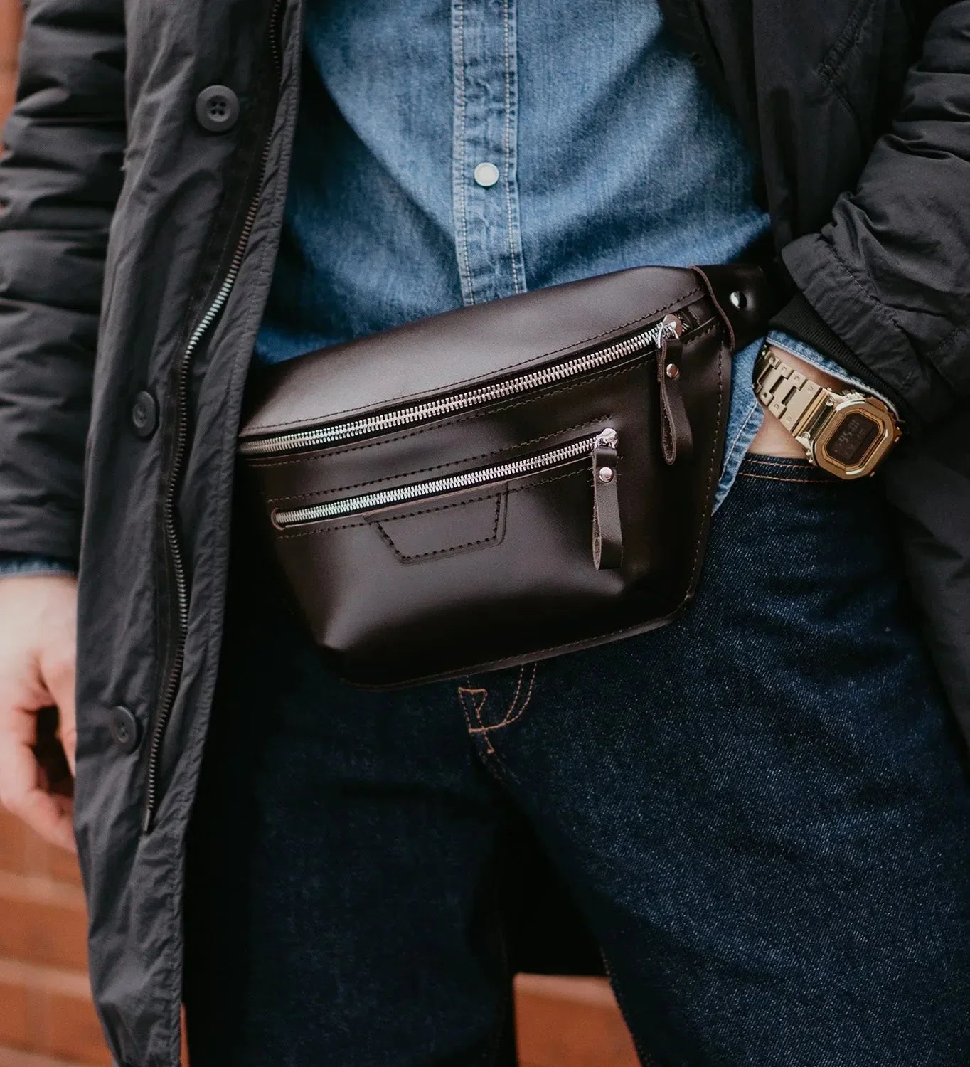 Leather Waist & Crossbody Bag – Unisex Belt Bag with Zippers