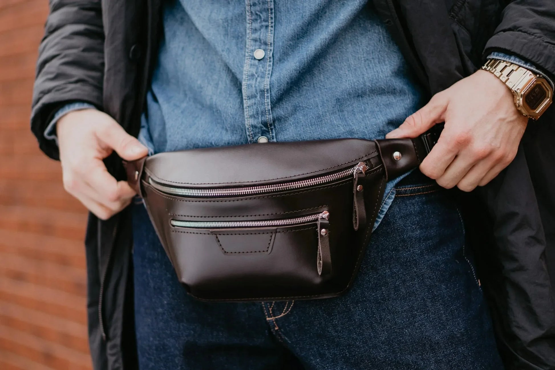 Leather Waist & Crossbody Bag – Unisex Belt Bag with Zippers
