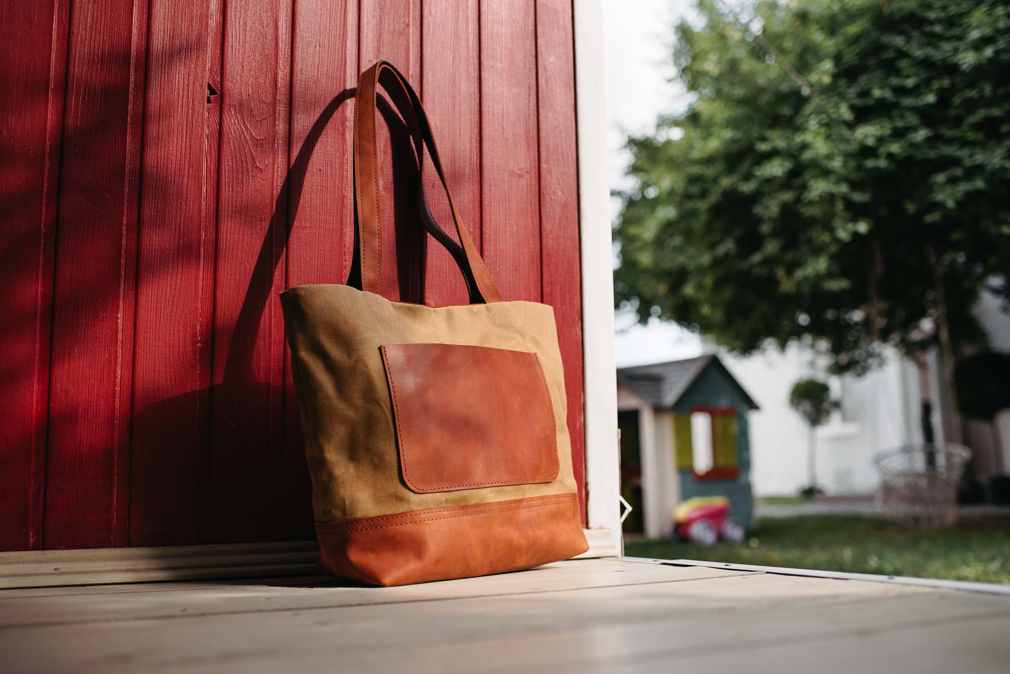 Women's Waxed Canvas Tote Bag with Leather Straps for Daily Use