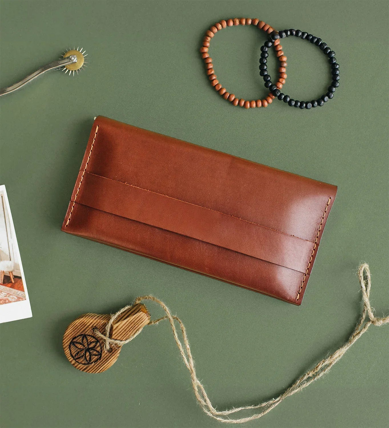 Long Smooth Leather Wallet with Handle