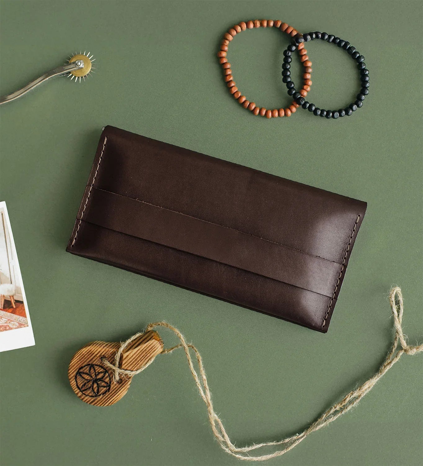 Long Smooth Leather Wallet with Handle