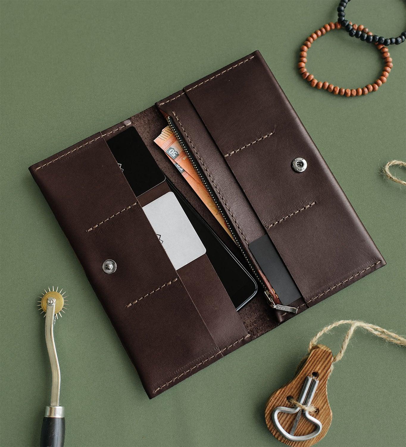 Long Smooth Leather Wallet with Handle